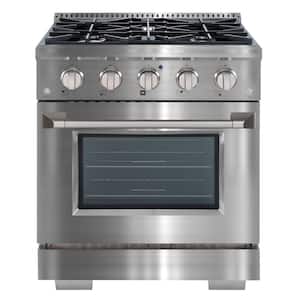 30 in. Dual Fuel Range with Gas Stove and Electric Oven with 4 Burners and Convection Oven in Stainless Steel