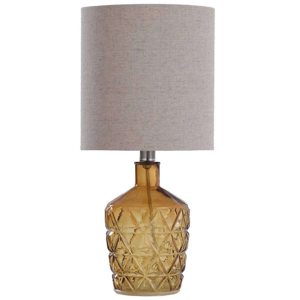 Amber Faceted Glass Table Lamp with Beige Drum Shade