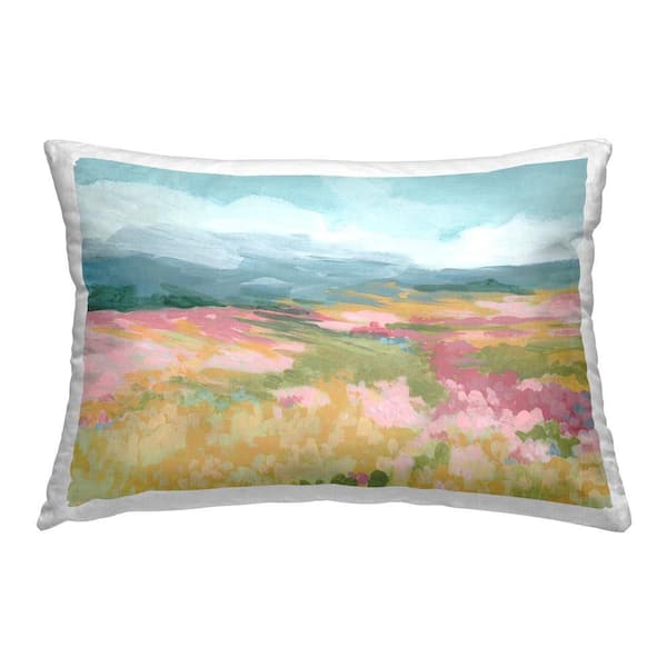 Stupell Industries Pink Meadow Landscape Multi-Color Print Polyester 14 in. x 20 in. Throw Pillow