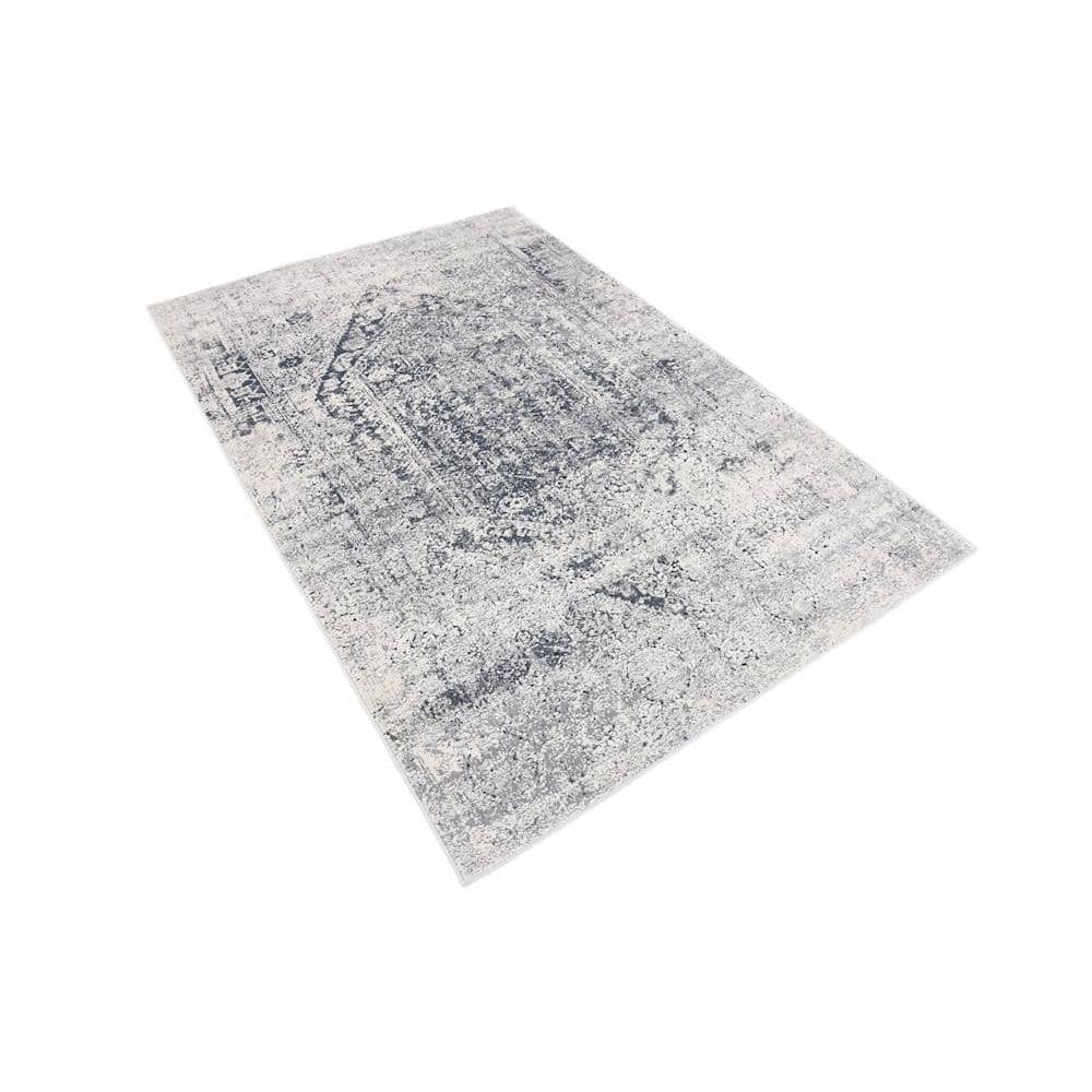 Modern Gray Synthetic 4' x 6' Easy-Care Stain-Resistant Rug