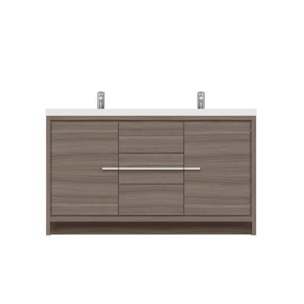 Alya Bath Sortino 60 in. W x 19 in. D Double Bath Vanity in Gray with Acrylic Vanity Top in White with White Basin