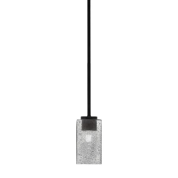 Unbranded Elonia 100-Watt 1 Light Matte Black Stem Mini Pendant Light with 6 in. Smoke Textured Glass Shade