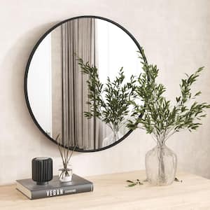 24 in. W x 24 in. H Round Aluminum Alloy Framed Black Wall Mirror