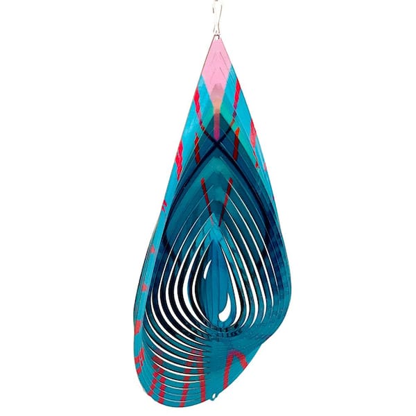 Falkirk Wind 12 in. Stainless Steel Wind Spinner Mandala Rain Drop in Blue Red Pink