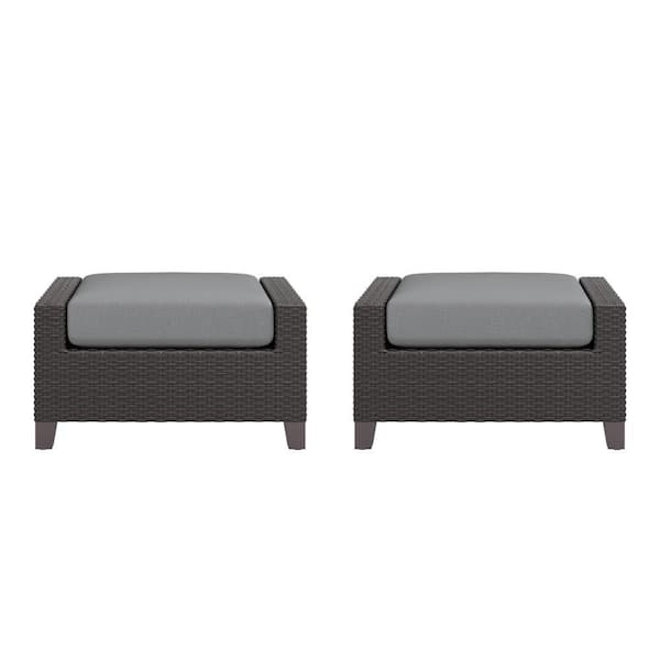 Benjara Patio Gray Metal Skye Ottoman with Cushion (Set of 2)