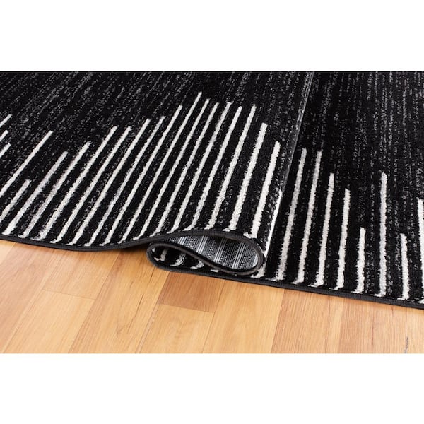 Fulton Black 3 ft. x 5 ft. Bohemian Stripe Area Rug Black