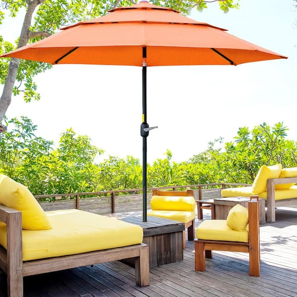 9 ft. Outdoor steel Patio Umbrella without Base, with Crank and Push Button Tilt for Backyard and Lawn, Orange