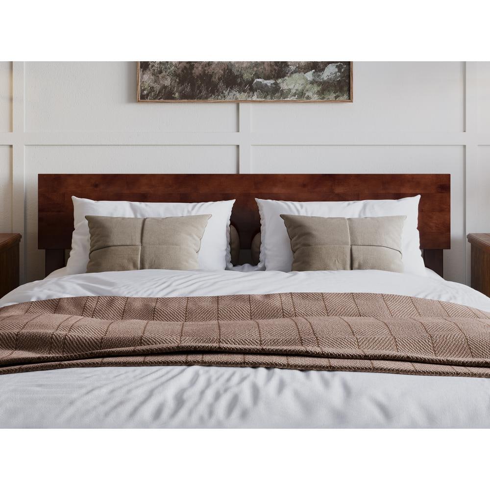 Aria Queen Walnut Wood Low Profile Platform Bed with Headboard