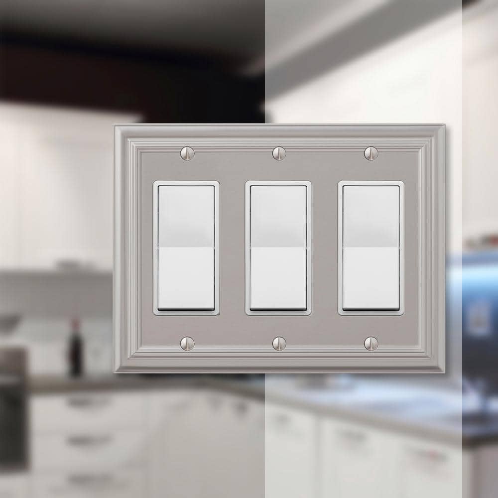 Satin Nickel Triple Rocker Metal Wall Plate