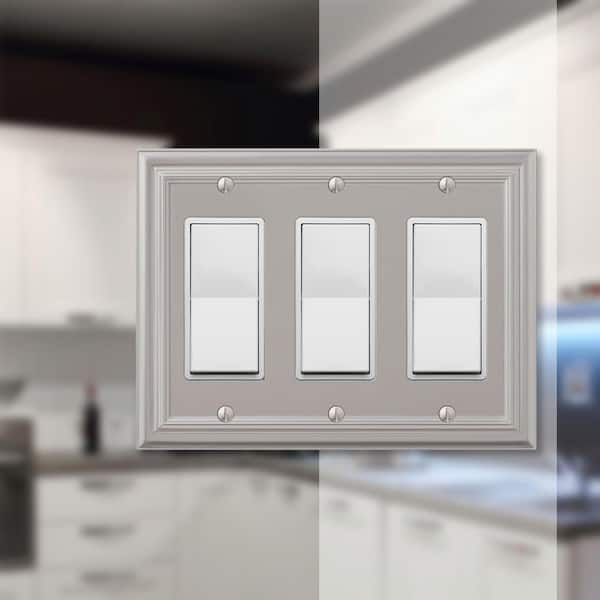 Continental 3 Gang Rocker Metal Wall Plate - Satin Nickel