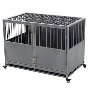 48 in. Heavy Duty Metal Removable Dog Crate with 2-Doors and 4-Lockable Wheel