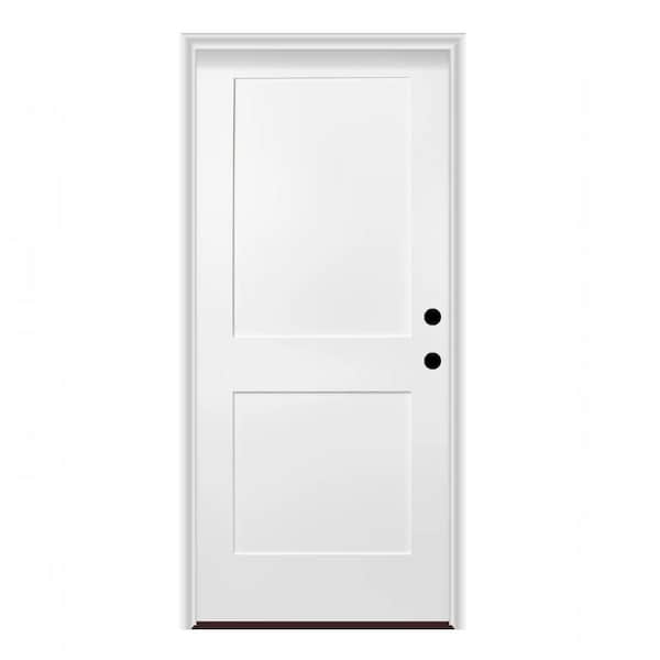 36 in. x 80 in. Left-Hand/Inswing 2 Panel Shaker Primed Smooth Fiberglass Prehung Front Door