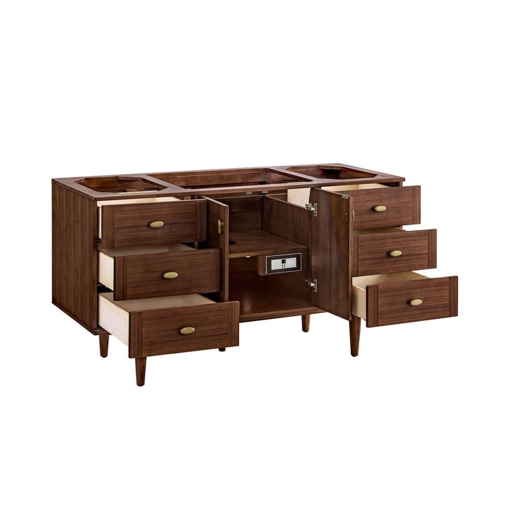 Amberly 60" Walnut Single Vanity Base with Brass Knobs
