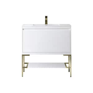 Mantova 35.4 in. W x 18.1 in. D x 36 in. H Single Vanity Glossy White and Glossy White Composite Stone Top