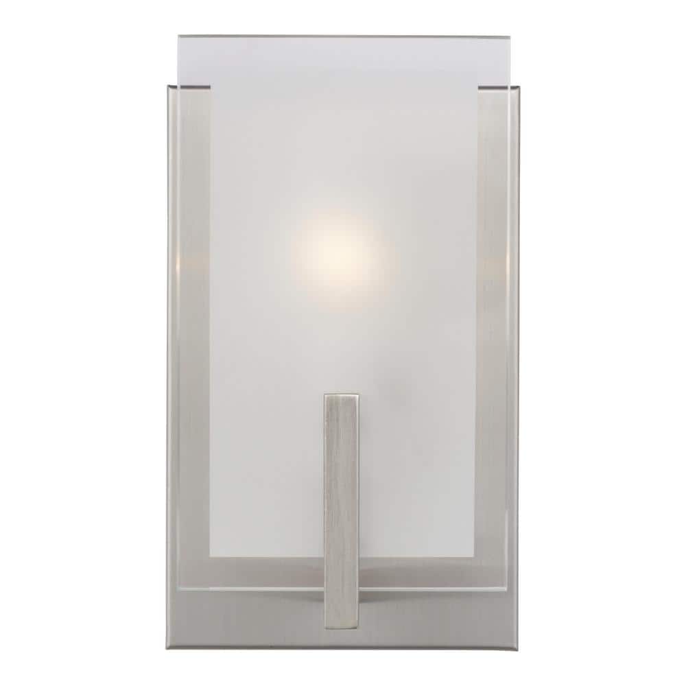 Syll 1-Light Brushed Nickel Wall Sconce with Satin Etched Glass