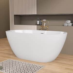 55 in. x 29.5 in. Soaking Freestanding Oval Bathtub with Slotted Overflow, Chrome Pop-Up Drain Anti-Clogging Matte White