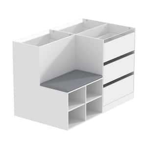 White 9-Drawers 47.2 in. Width Bedroom Dresser Jewelry Armoire Makeup Island with Glass Top and Shoe Bench, Shoe Storage