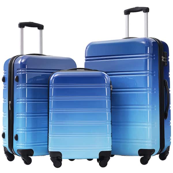 Merax Gradient Design 3-Piece Blue and Light Blue Expandable ABS Hardside Spinner 20 in. 24 in. 28 in. Luggage Set, TSA Lock