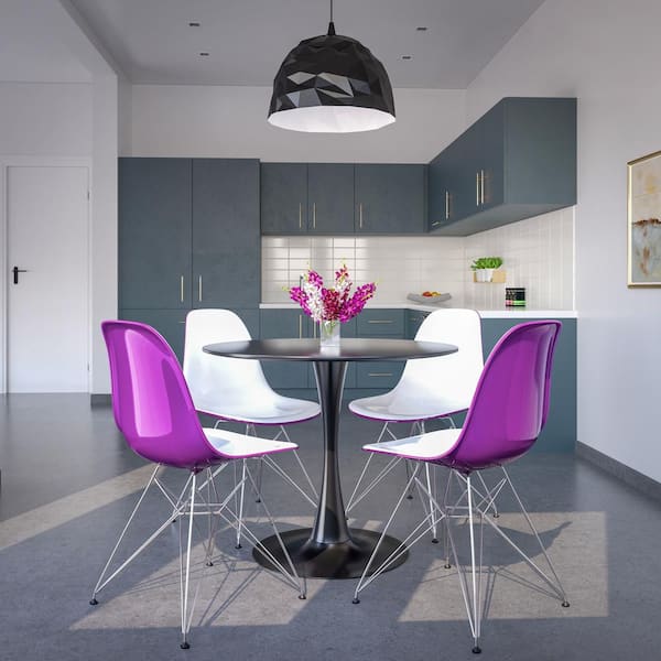 Leisuremod Cresco Acrylic Dining Chair with Chrome Metal Frame Accent Side Chair Eifel Base in White Purple