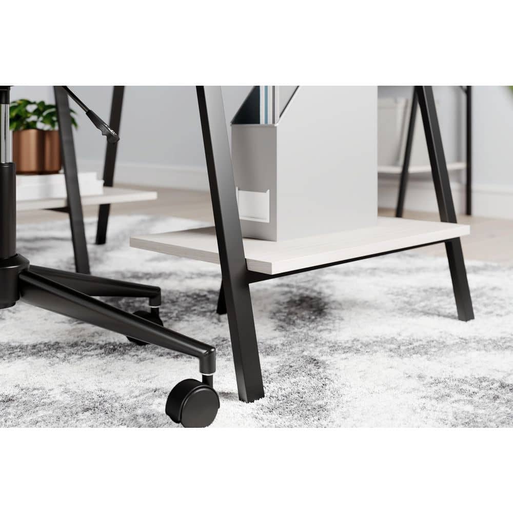 Black and White Transitional Home Office Desk with Shelves