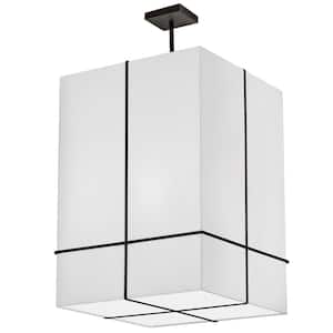 Raquel 240-Watt 4-Light Matte Black Shaded Pendant Light with Fabric Shade and No Bulbs Included