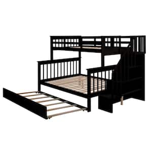 Espresso Stairway Twin Over Full Bunk Bed with Trundle, Storage and Guard Rail(91.73 in. L x 54.33 in. W x 61.4 in. H)