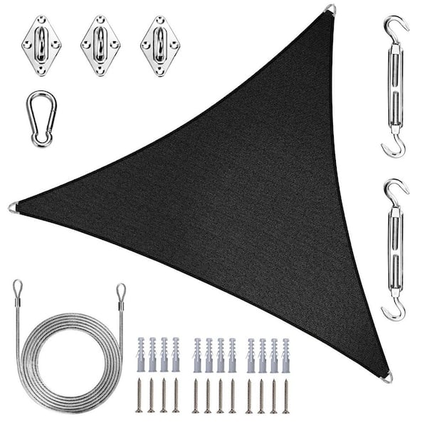 ROYAL SHADE Pro Ring 20 ft. x 20 ft. x 20 ft. Triangle Sun Shade Sail with Hardware Kit and Rope-Black