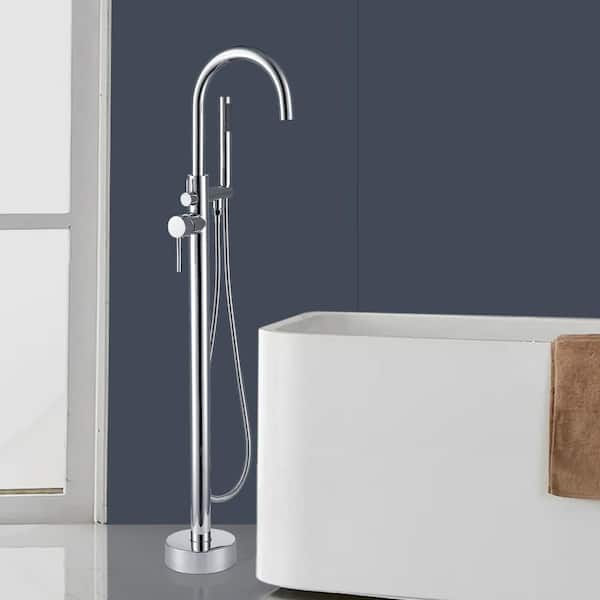 High Arch Single-Handle Freestanding Tub Faucet Bathtub Filter with Handheld Shower in Chrome