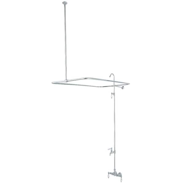 Kingston Brass Vintage 4-Handle Wall-Mount Clawfoot Tub Faucet with Shower Enclosure and Riser in Polished Chrome