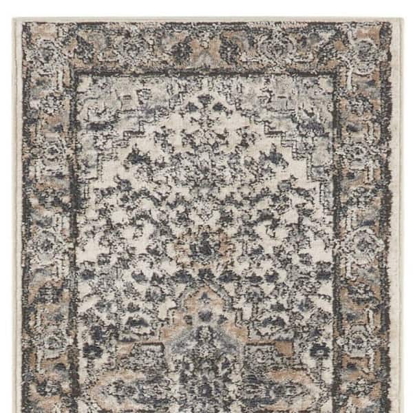 2 ft. x 6 ft. White Medallion Washable Area Rug