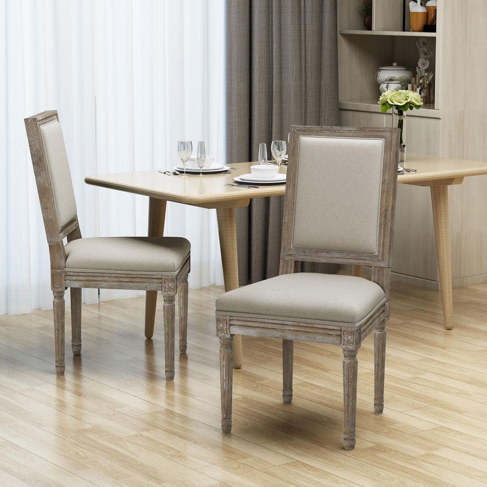 Ledger Distressed Wheat Upholstered Wood Side Chairs, Set of 2