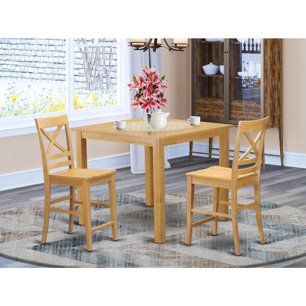 Natural Brown Oak Finish 3-Piece Counter Height Pub Set