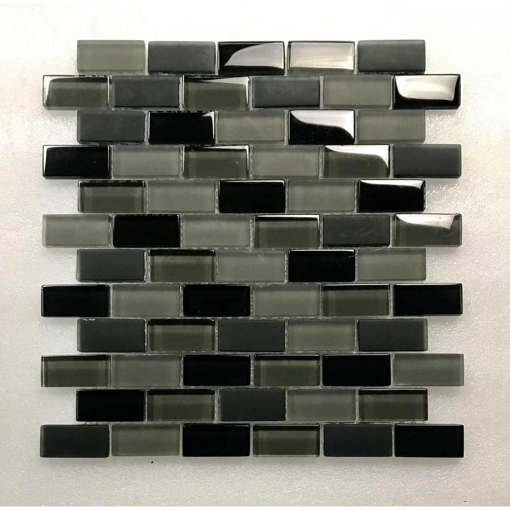 ABOLOS Free Flow Pewter Black Brick Mosaic 1 in. x 2 in. Multi Finish Glass Wall Pool and Floor Tile (1 Sq. ft./Sheet), Blue/Glossy -  AHMFFL0102-PE