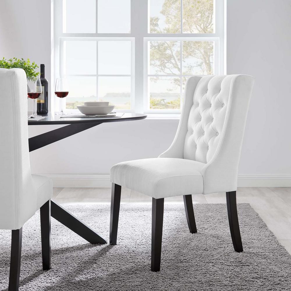 White Upholstered Leather Parsons Side Chair with Wood Frame