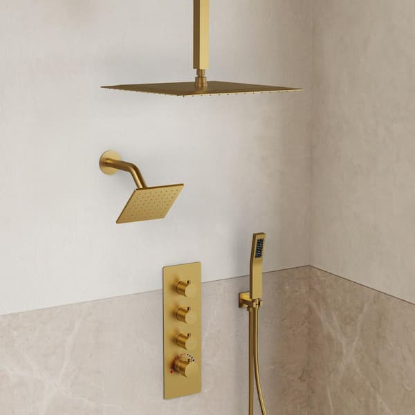 GRANDJOY 16 in. Thermostatic Shower Systems 7-Spray Ceiling Mount