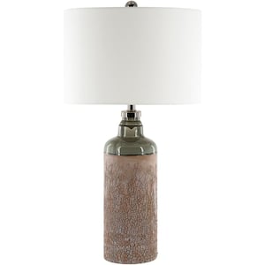 Clovelly 31.5 in. Taupe Indoor Table Lamp with White Drum Shaped Shade