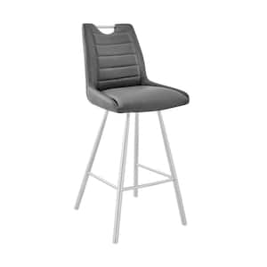 Arizona 30 in. Bar Height Bar Stool in Charcoal Faux Leather and Brushed Stainless Steel