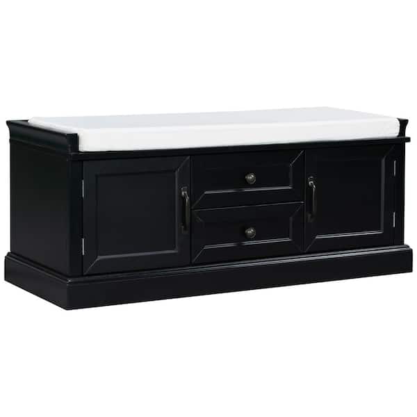 Polibi Black Storage Bench with 2 Drawers and 2 cabinets for