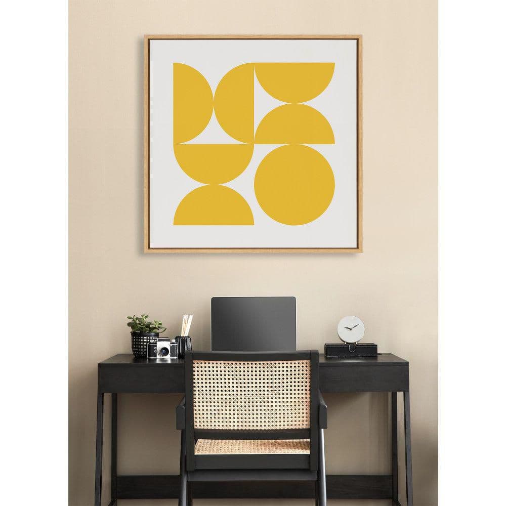 Sunshine Yellow Geometric Abstract Canvas Wall Art, 30x30 Natural Frame