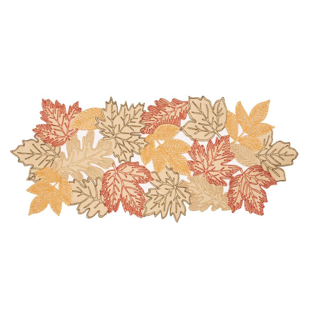 Xia Home Fashions Dainty Leaf Embroidered Cutwork Mini Fall Table Runner 12 by 28 12 by 28 XD13019 