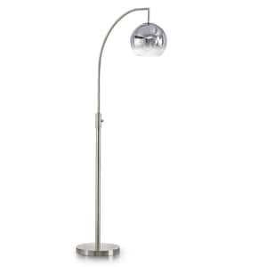 Metro 66 in. Brushed Nickel 1-Light LED Dimmable Globe Arc Floor Lamp with Chrome Glass Shade and LED Vintage Bulb
