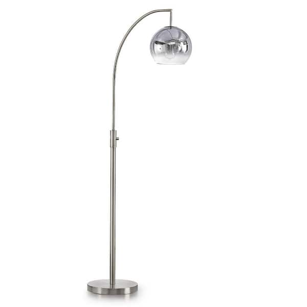 HomeGlam Metro 66 in. Brushed Nickel 1-Light LED Dimmable Globe Arc Floor Lamp with Chrome Glass Shade and LED Vintage Bulb