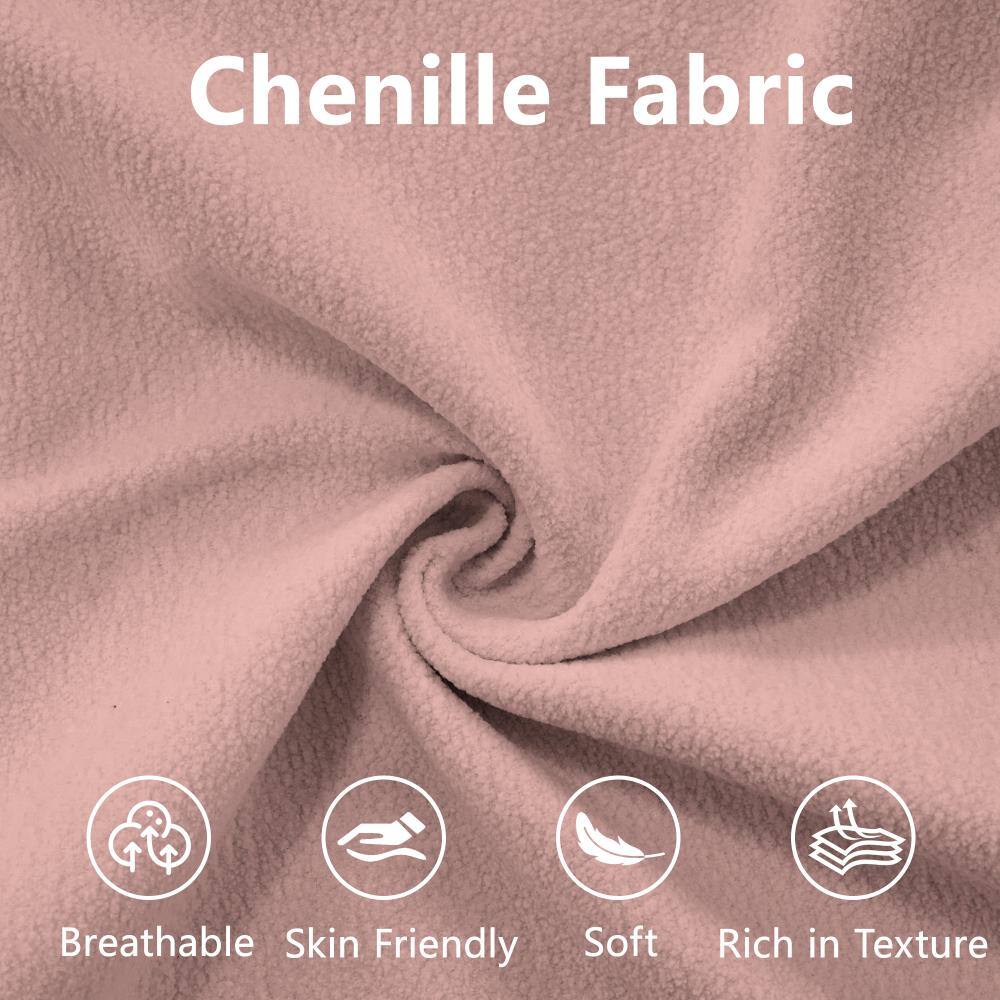Close-up texture of pink chenille fabric.