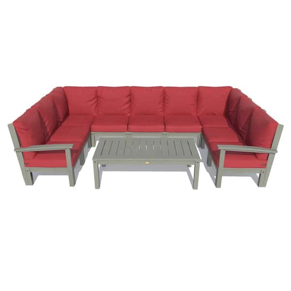 Highwood Bespoke Deep Seating 10-Piece Plastic Outdoor Sectional Set and Conversation Table with Cushions