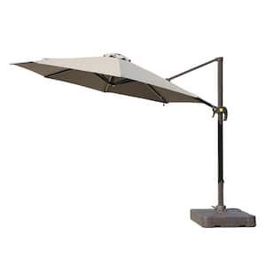 11 ft. Octagon Solar LED 360-Degree Rotation Cantilever Offset Outdoor Patio Umbrella in Beige