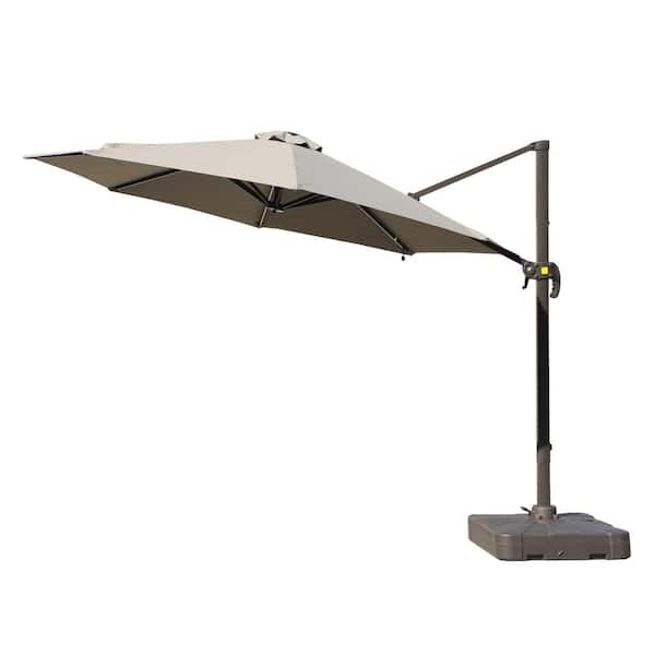 Clihome 11 ft. Octagon Solar LED 360-Degree Rotation Cantilever Offset Outdoor Patio Umbrella in Beige