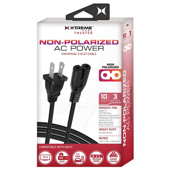 XTREME Non Polarized 10 ft. AC Power Cord, Conductor General Replacement Gaming and Video Devices Extension XAC2-1002-BLK - The Home Depot