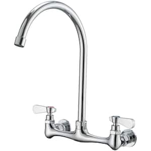 Double Handle Wall Mount Standard Kitchen Faucet with High Arc Swivel Spout 8 in. Widespread in Polished Chrome