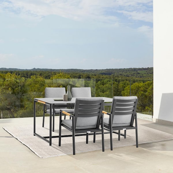 Armen Living Royal Black 5-Piece Aluminum Rectangle Outdoor Dining Set with Cushions