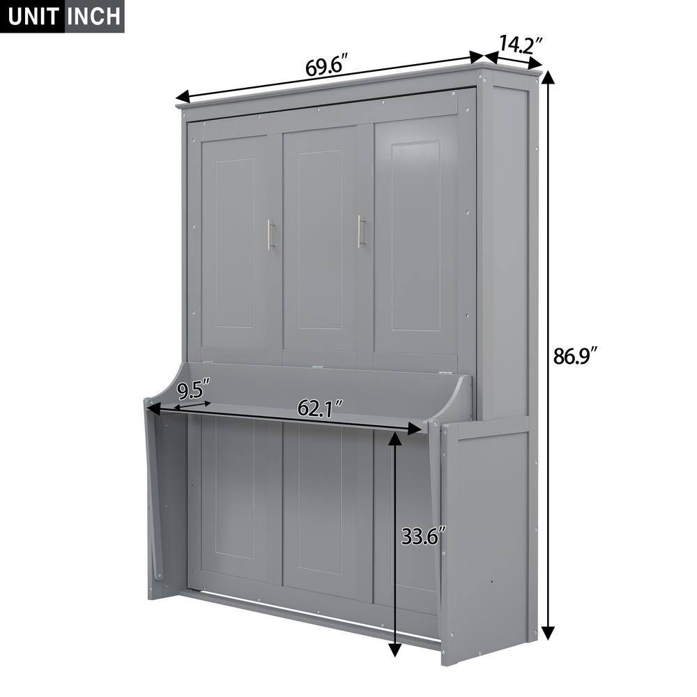 White Wooden Frame Queen Size Murphy Bed with a Storage Shelf - thumbnail 3
